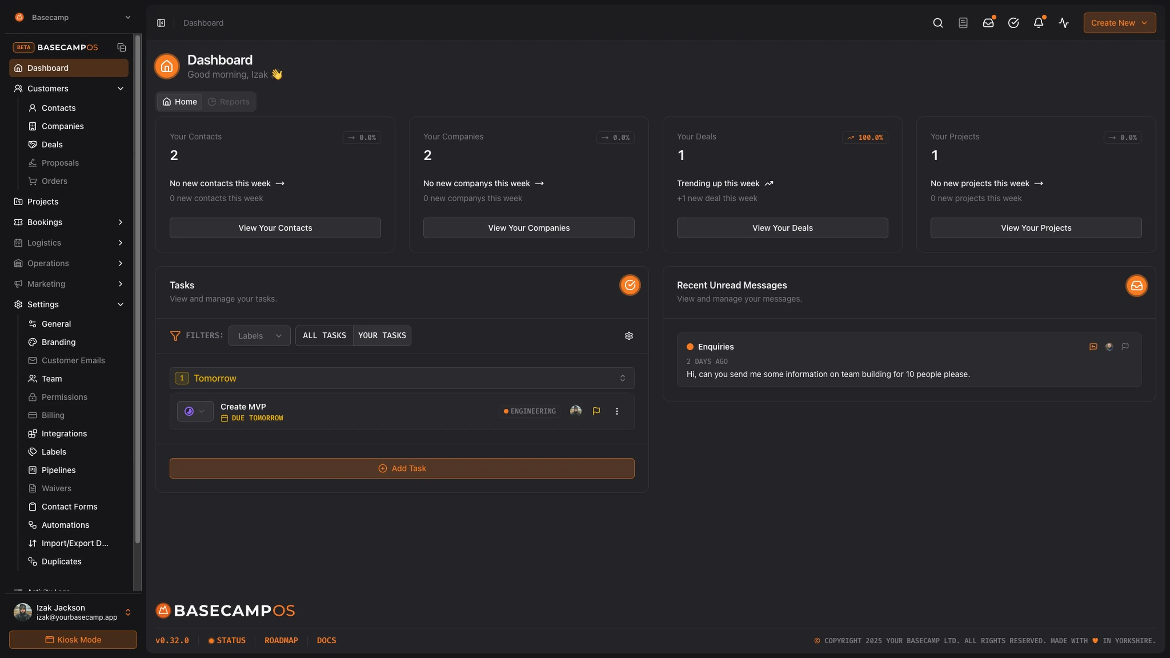Basecamp OS Dashboard
