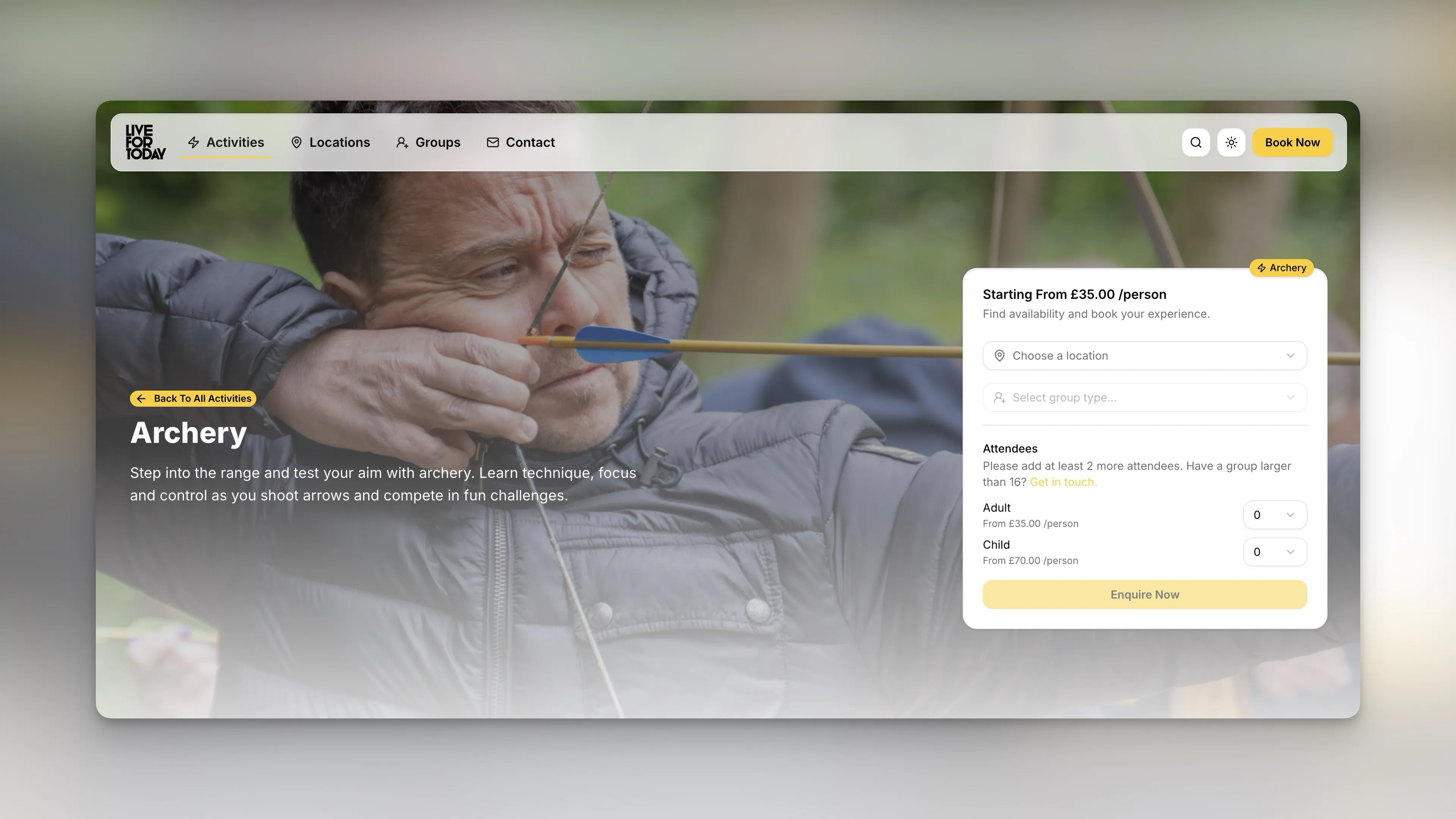 53° Booking Site Activity Page - Light