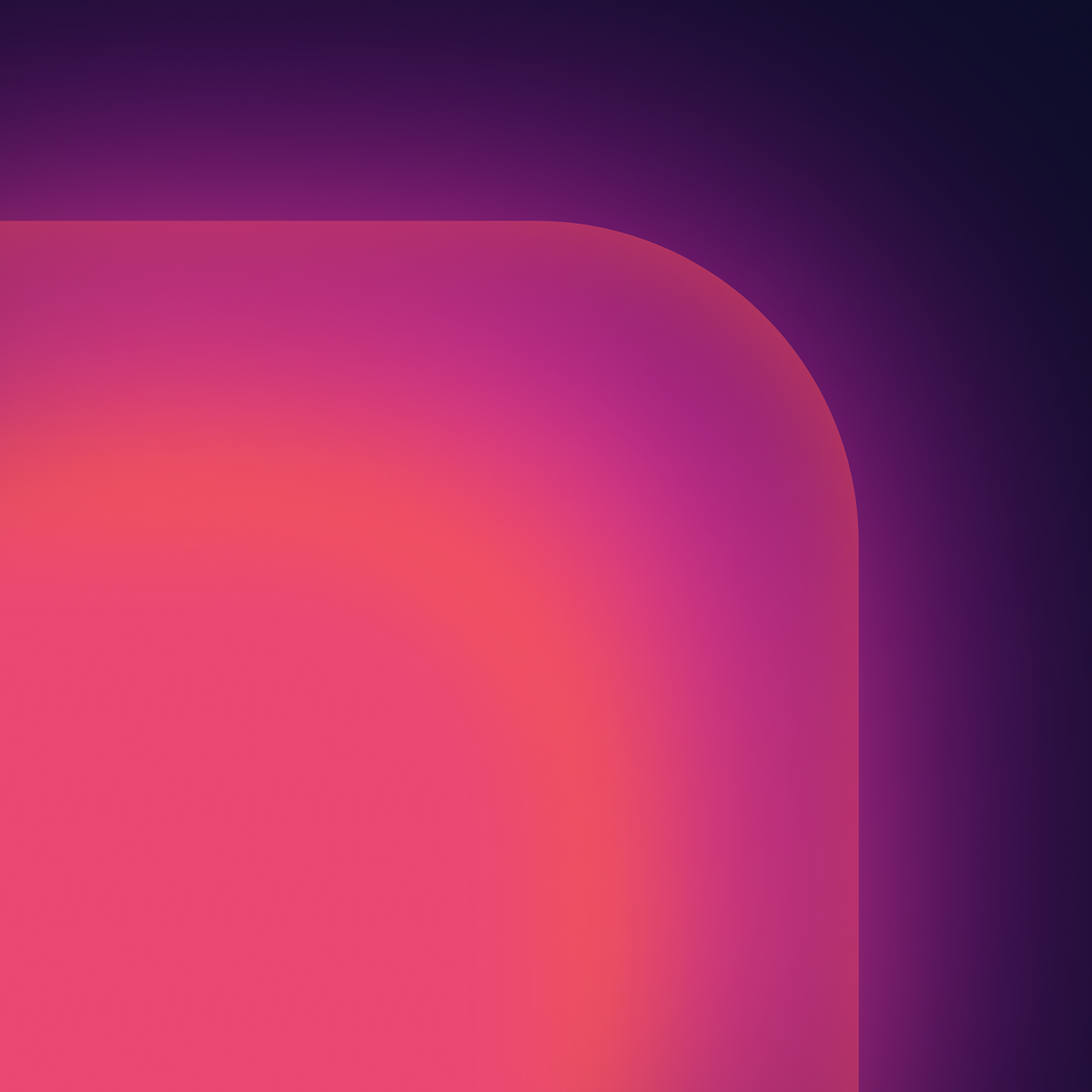 Gradient abstract image with a rounded corner. Shades of pink, orange, and purple blend smoothly against a dark background.