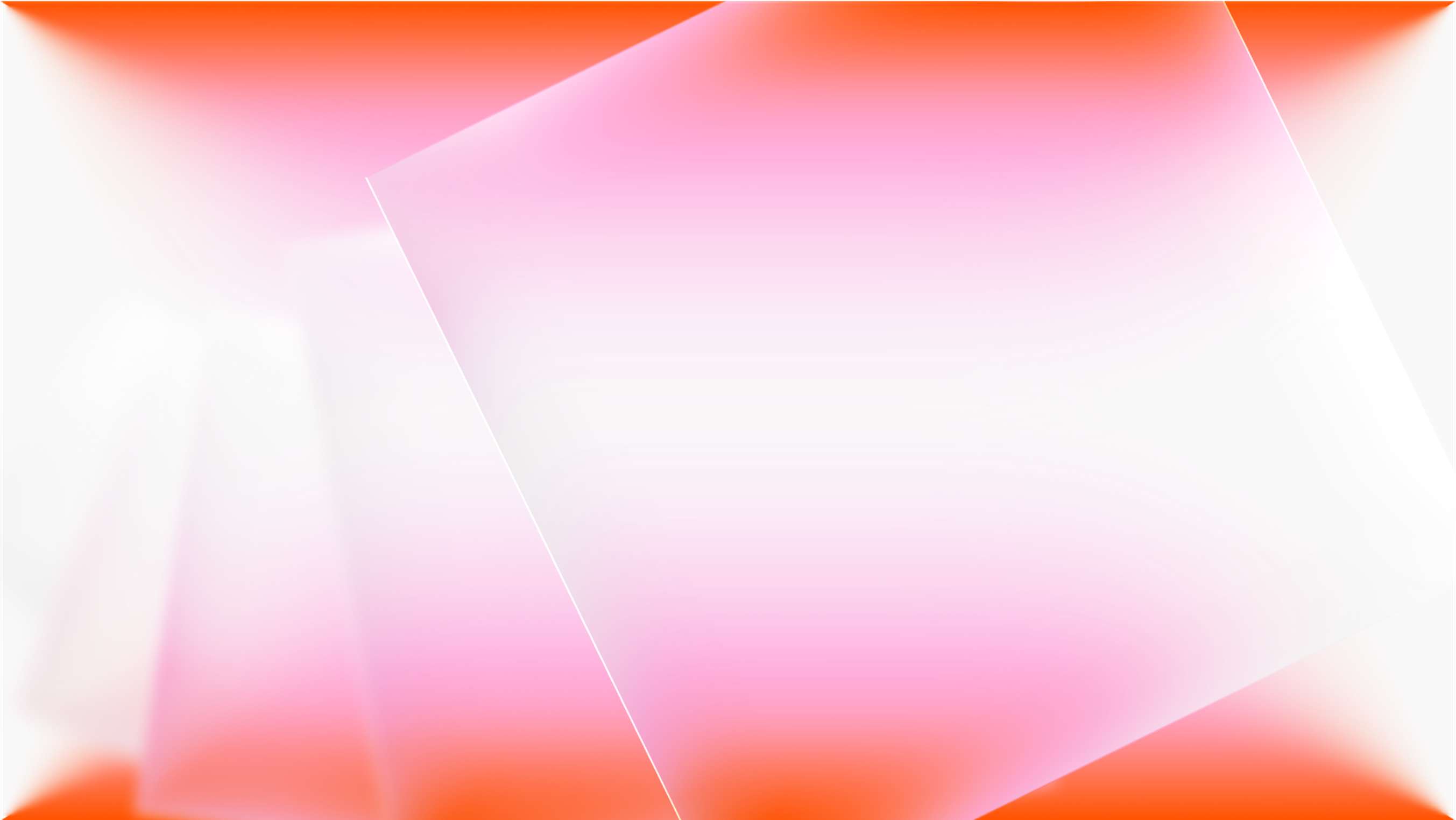 Abstract image with translucent, overlapping pink and white squares on a gradient background transitioning from orange to white.