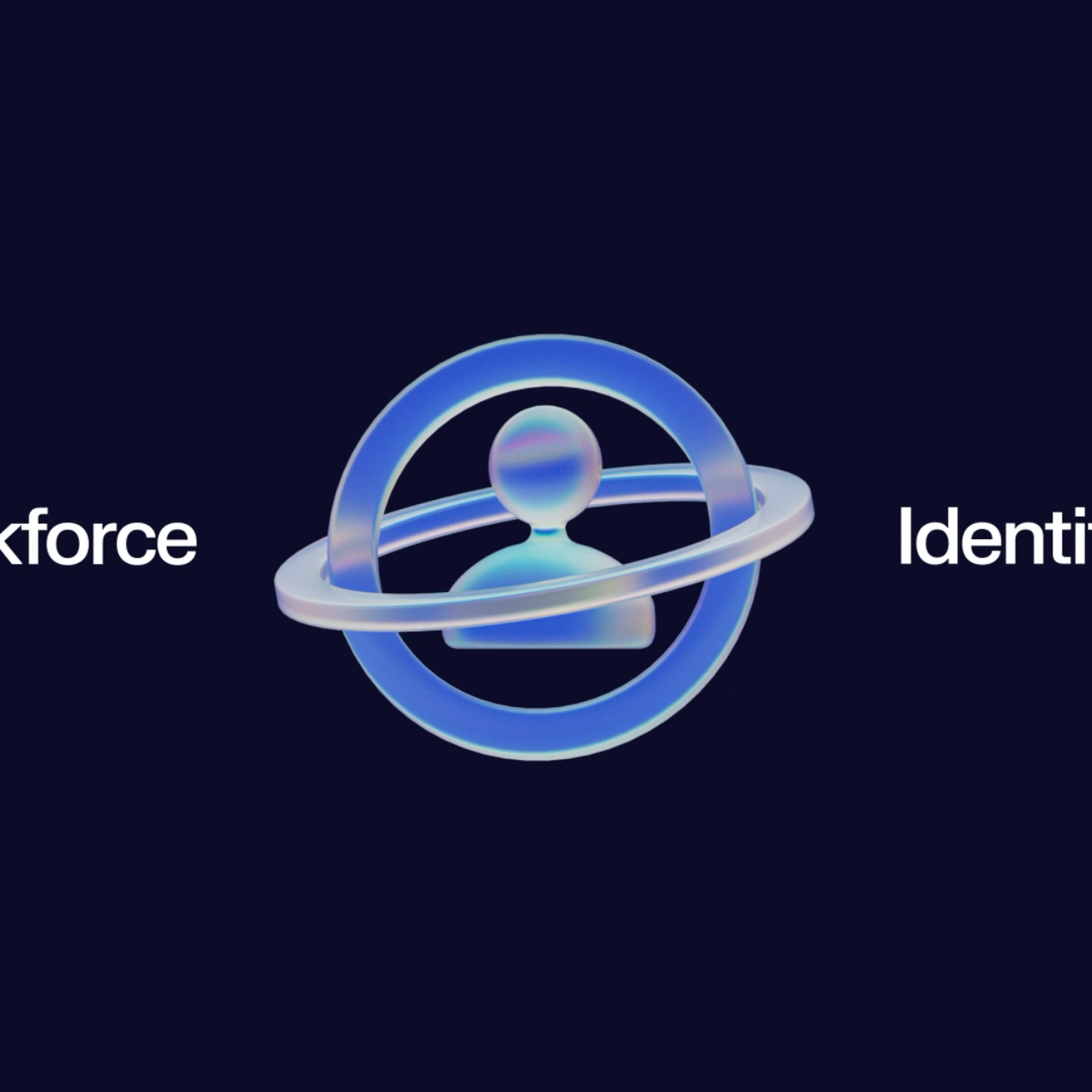 A stylized icon of a person encircled by a ring, with "Workforce" on the left and "Identity" on the right, set against a dark background.