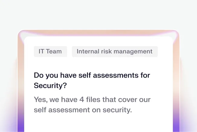 A digital interface showing a conversation about self-assessments for security, mentioning four related files.