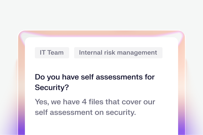 Abstracted UI showing a question an answer within the IT Team internal risk management documentation.