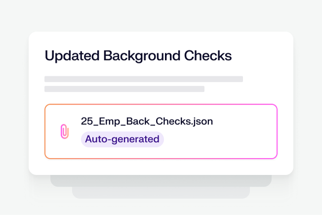 A document titled "Updated Background Checks" with a file named "25_Emp_Back_Checks.json" marked as auto-generated.