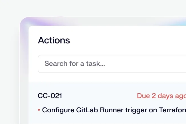 Close-up of a web interface showing a task search bar and a task labeled "CC-021" with a due date of "2 days ago" in red text.