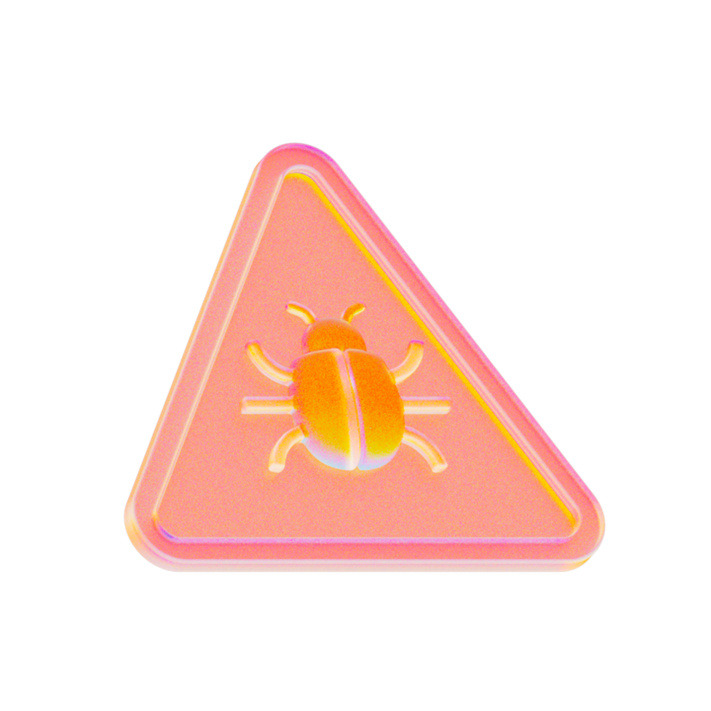 A pink triangular warning sign with a bug icon in the center, symbolizing a software or system bug.