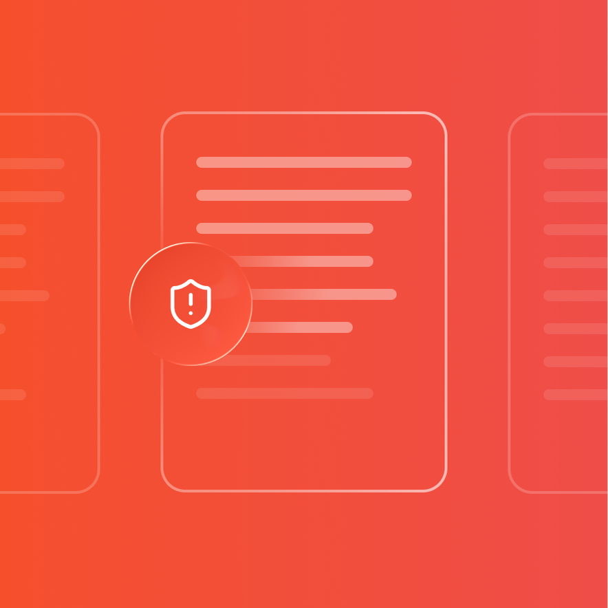 Abstract UI showing a document scanned and a security threat found