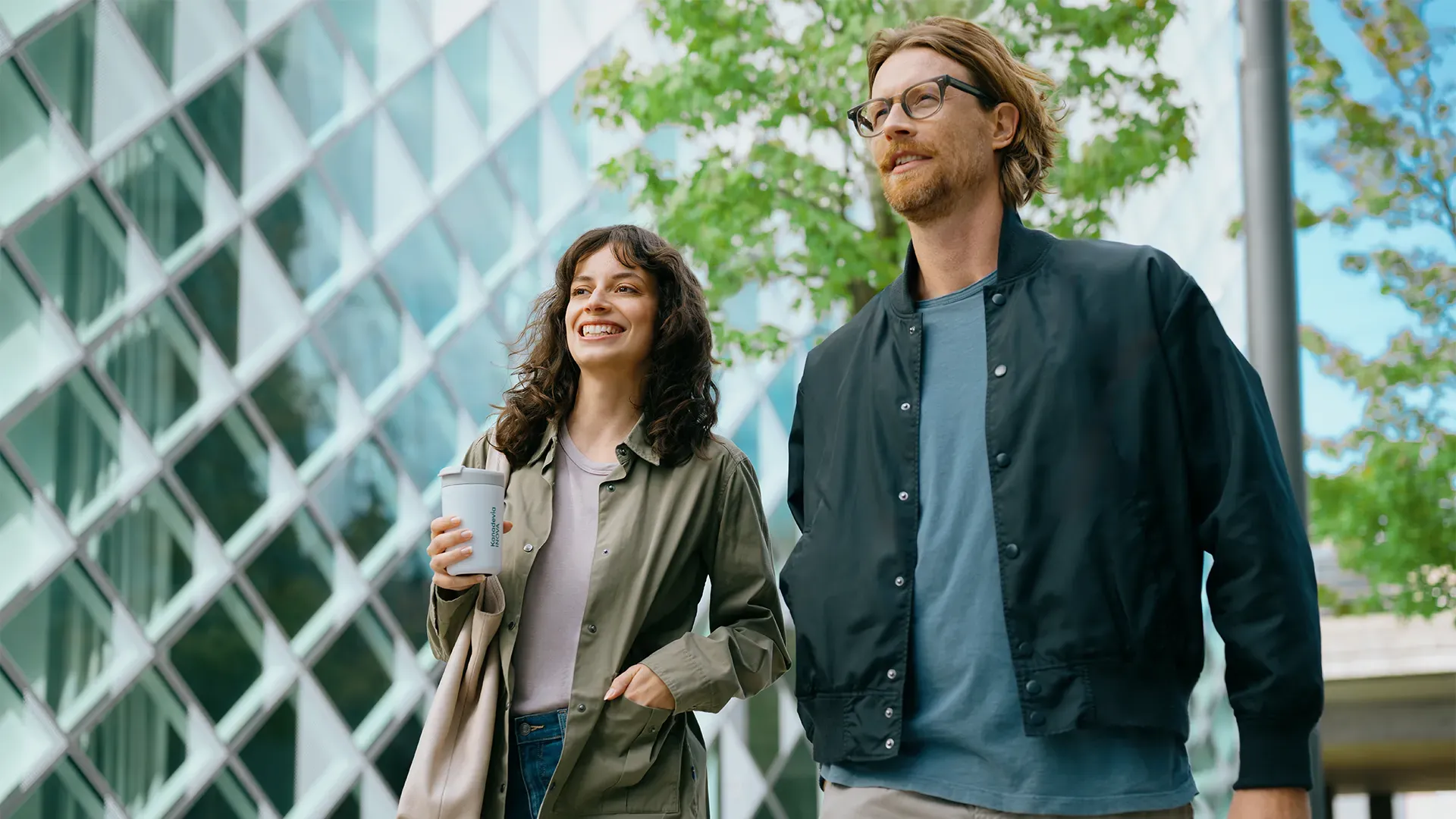 Two employees enjoying their lunch break
