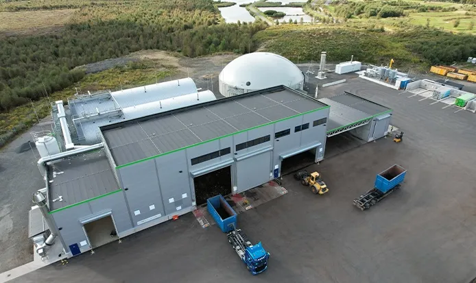 A droneshot of the Jönköping biogas plant constructed by Kanadevia Inova