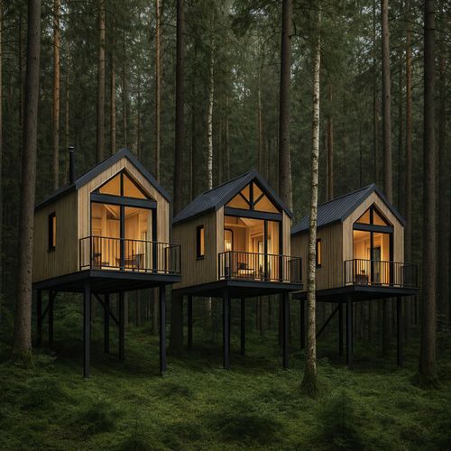 3 moderne Waldnester in einer Waldlichter