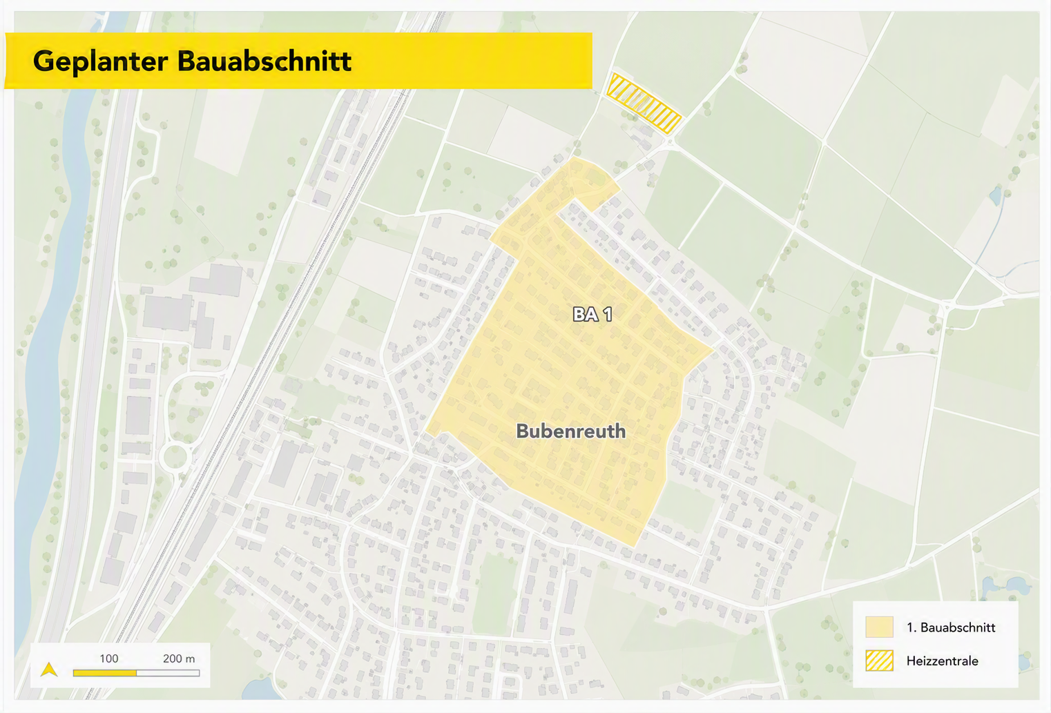 Gebietsumgriff Bubenreuth mit markiertem ersten potenziellem Bauabschnitt