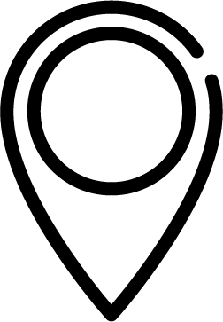 Schwarzes Symbol einer Standortmarkierung zur Kennzeichnung eines Ortes auf einer Karte.