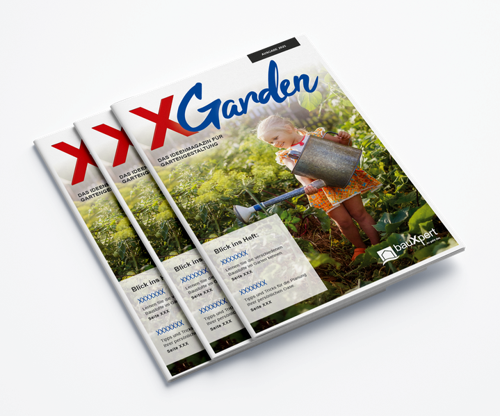 Drei übereinandergelegte Ausgaben des Magazins XGarden mit einem kleinen Mädchen beim Blumengießen auf dem Titelbild