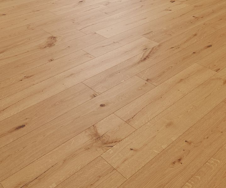 Ein hochwertiger Parkettboden mit natürlicher Holzmaserung ist in einem Wohnraum verlegt.