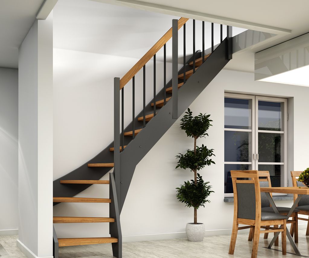 Eine kompakte Raumspartreppe verbindet zwei Etagen und benötigt nur wenig Platz.