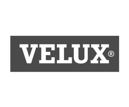 Markenlogo von VELUX, Hersteller von Dachfenstern und Zubehör.