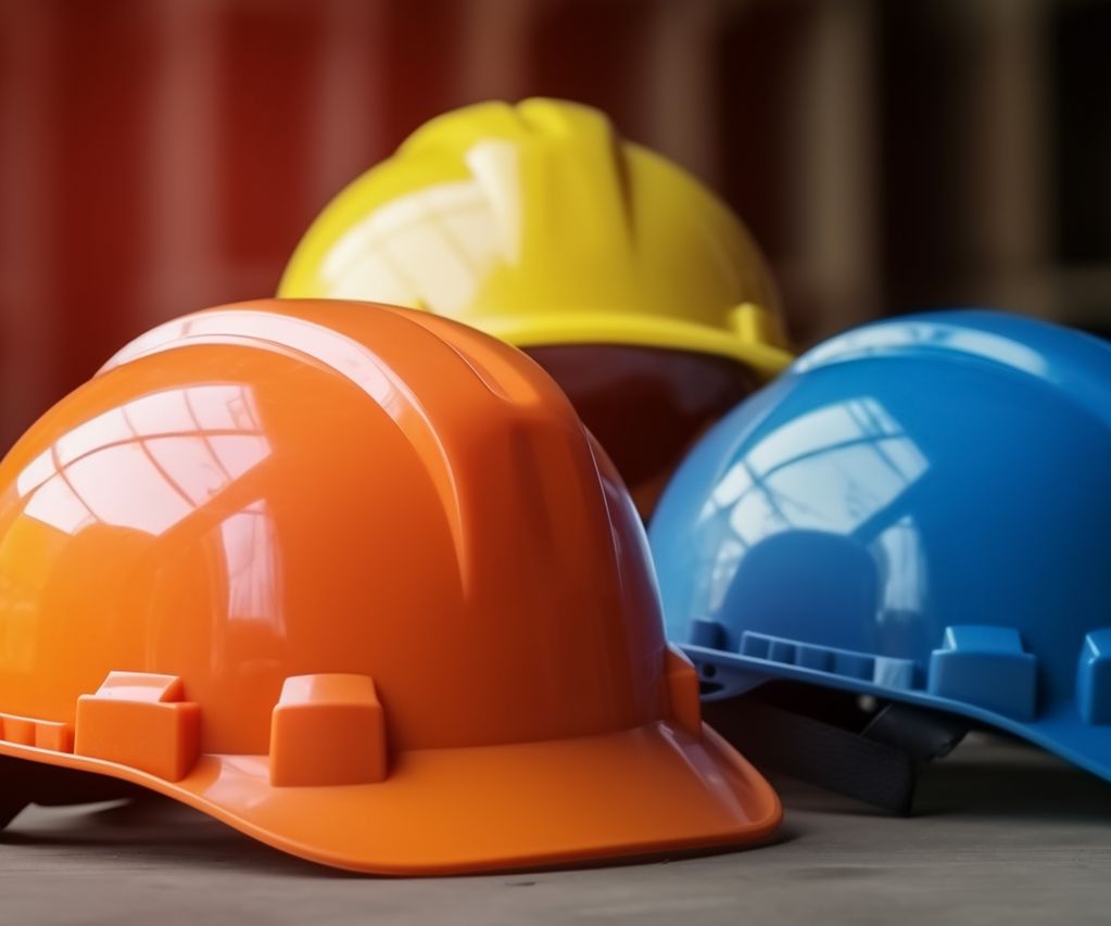 Persönliche Schutzausrüstung wie Helm und Schutzbrille liegt einsatzbereit bereit.