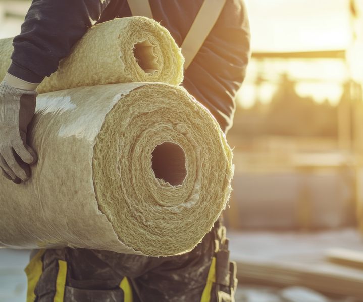 Dämmstoffe sind im Dachbereich verlegt und sorgen für Wärme- und Schallschutz im Gebäude.