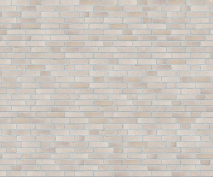 Detailansicht eines hellen, gleichmäßig strukturierten Verblendmauerwerks im Dünnformat aus stranggepressten Klinkern mit glatter Oberfläche
