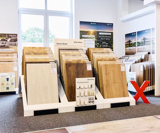 Ausstellungsfläche im Baustoffhandel bei Bremen für Laminat Vinyl u. Parkett