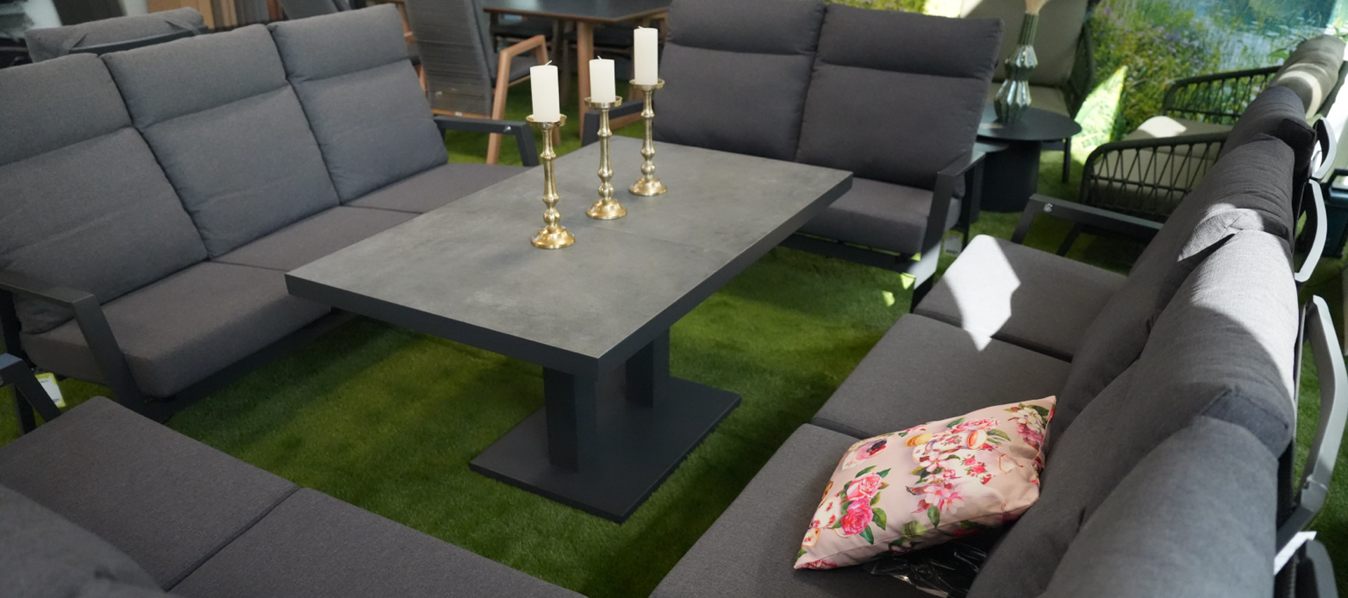 Gartenmöbel Lounge bauXpert Gr. Beilage Vechta grau mit verstellbarem Tisch