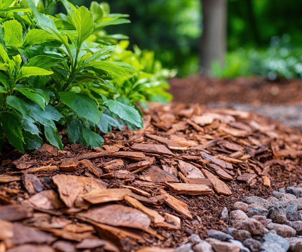 Rindenschrot im Beet bauXpert Gr Beilage Vechta Holz Baustoffhandel