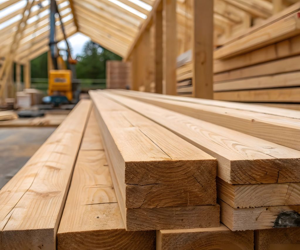 Bauholz auf einer Baustelle bauXpert Gr Beilage Vechta Holz Baustoffhandel