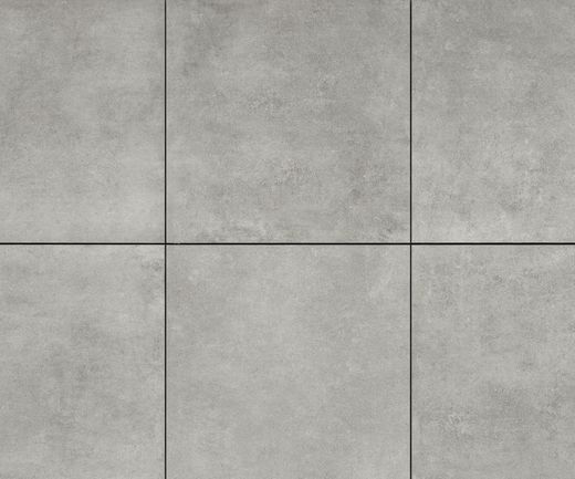 Graue Cerasun Cemento Grigio Platten 60 x 60 cm mit Betonoptik und dunklen Fugen in Nahaufnahme