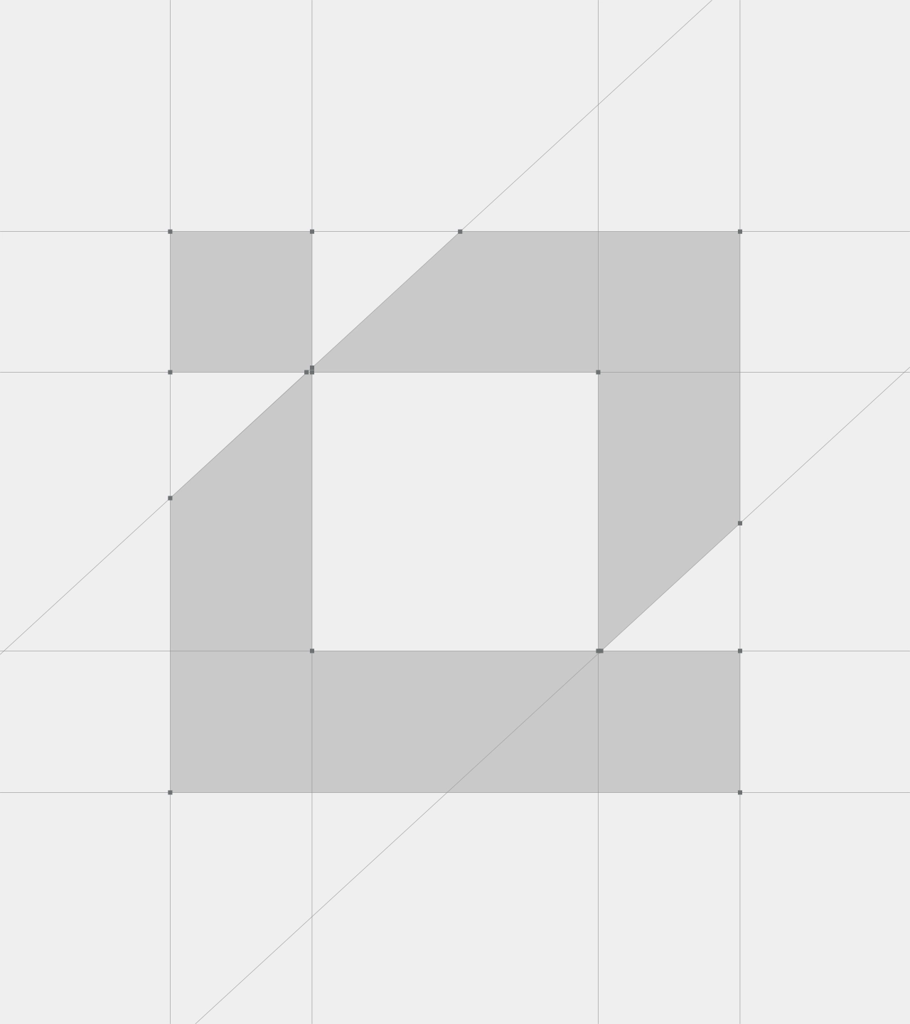 ESILUX geometric logo symbol construction grid showing modular square-based design system with diagonal alignment guides on light background
