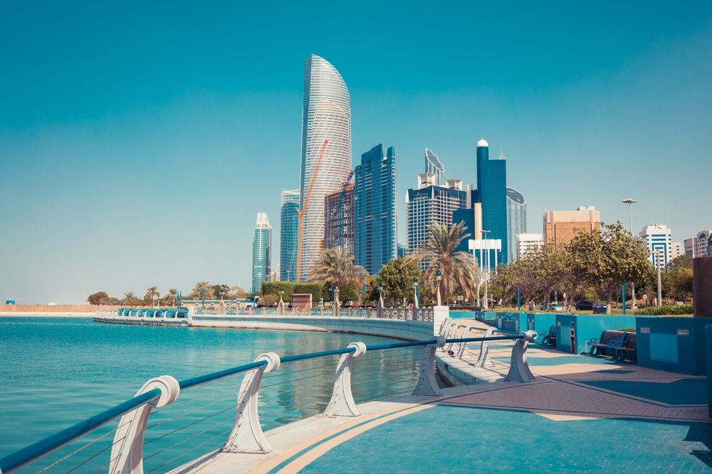 Stock photo of Abu Dhabi skyline and Corniche — city skyline view