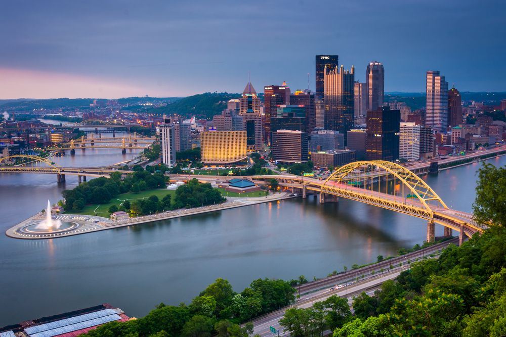 Stock photo of Pittsburgh skyline with River and bridges
