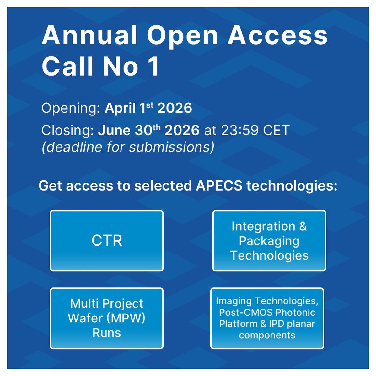 Open access call APECS pilot line