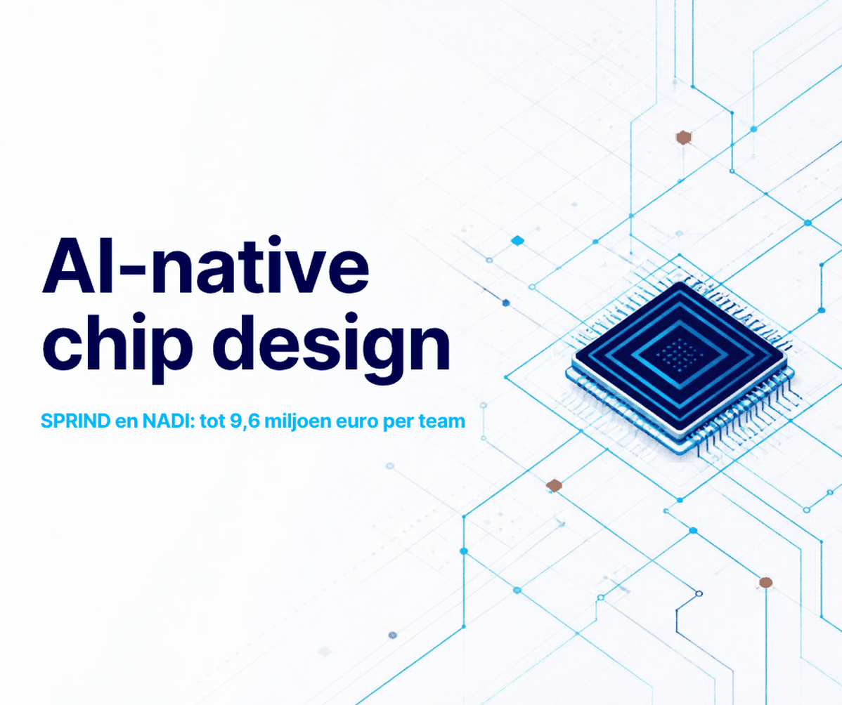 Abstracte illustratie van een chip met circuitlijnen, bij het nieuwsbericht over de AI-Native Chip Design Challenge van SPRIND en NADI