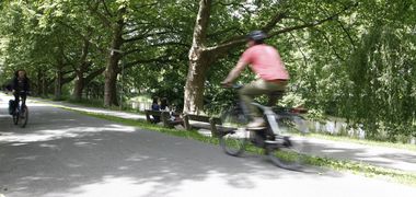 Radfahrer am Neckar in Heilbronn