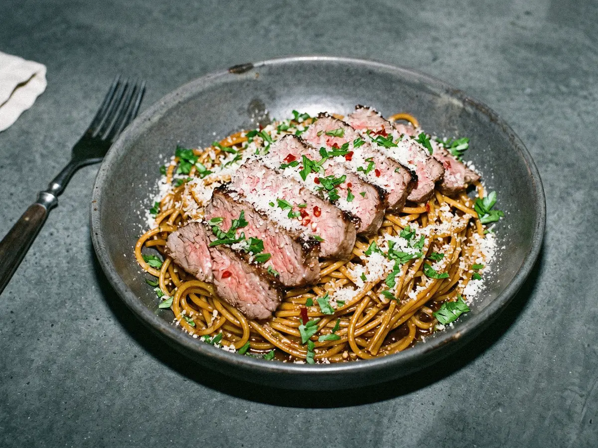 Spicy Steak Pasta – finished dish
