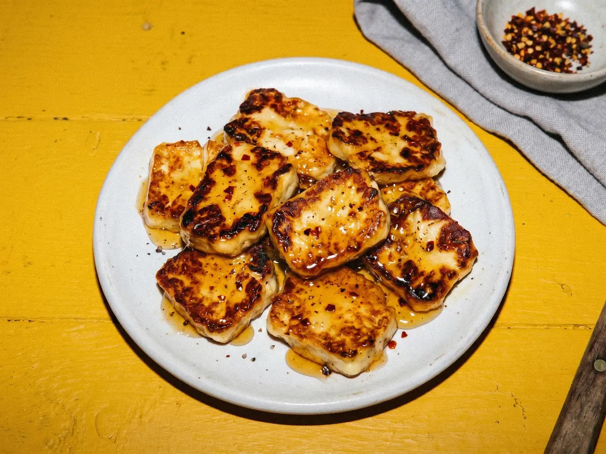Honey Glazed Halloumi Bites – finished dish
