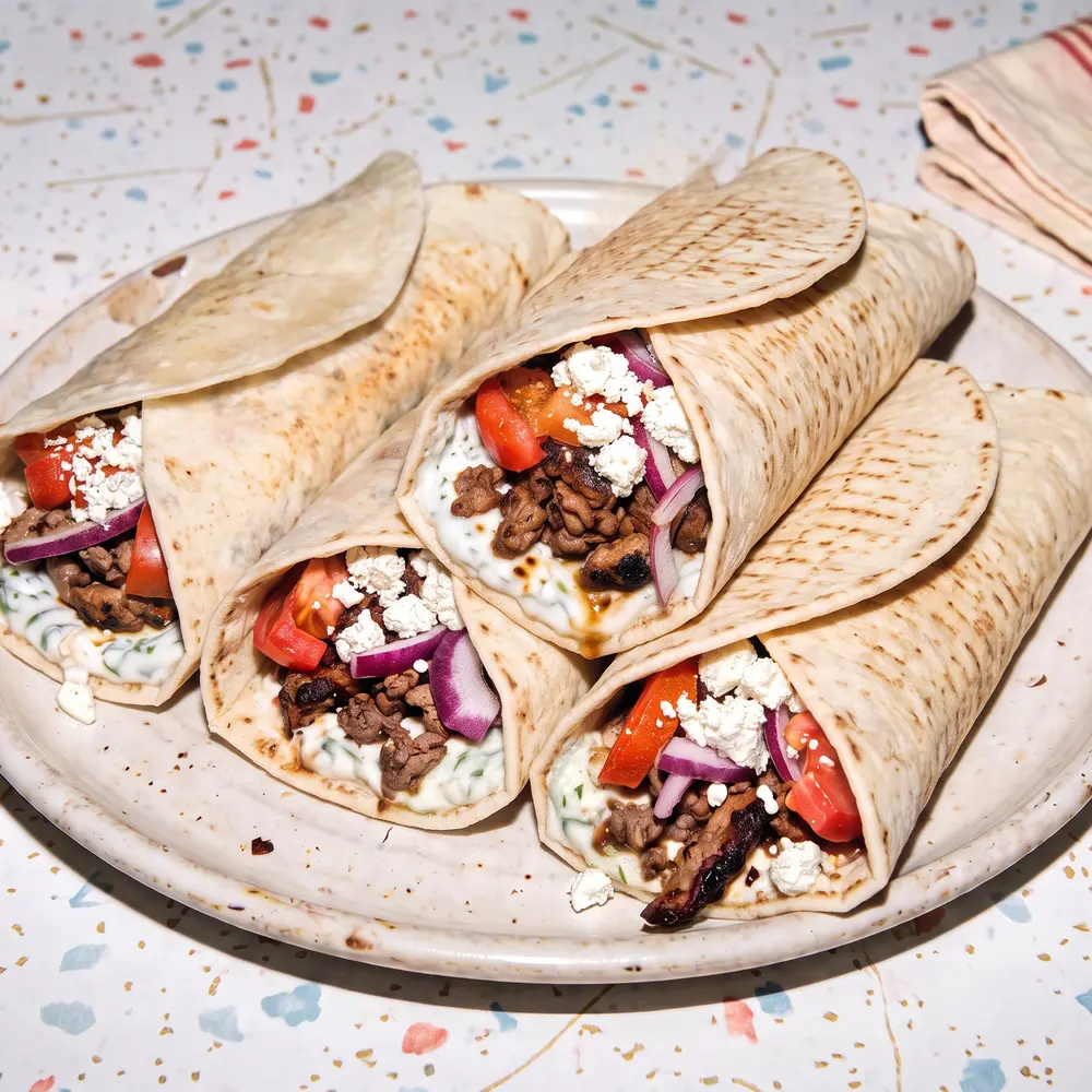 Gyros-Spiced Beef Flatbreads – finished dish