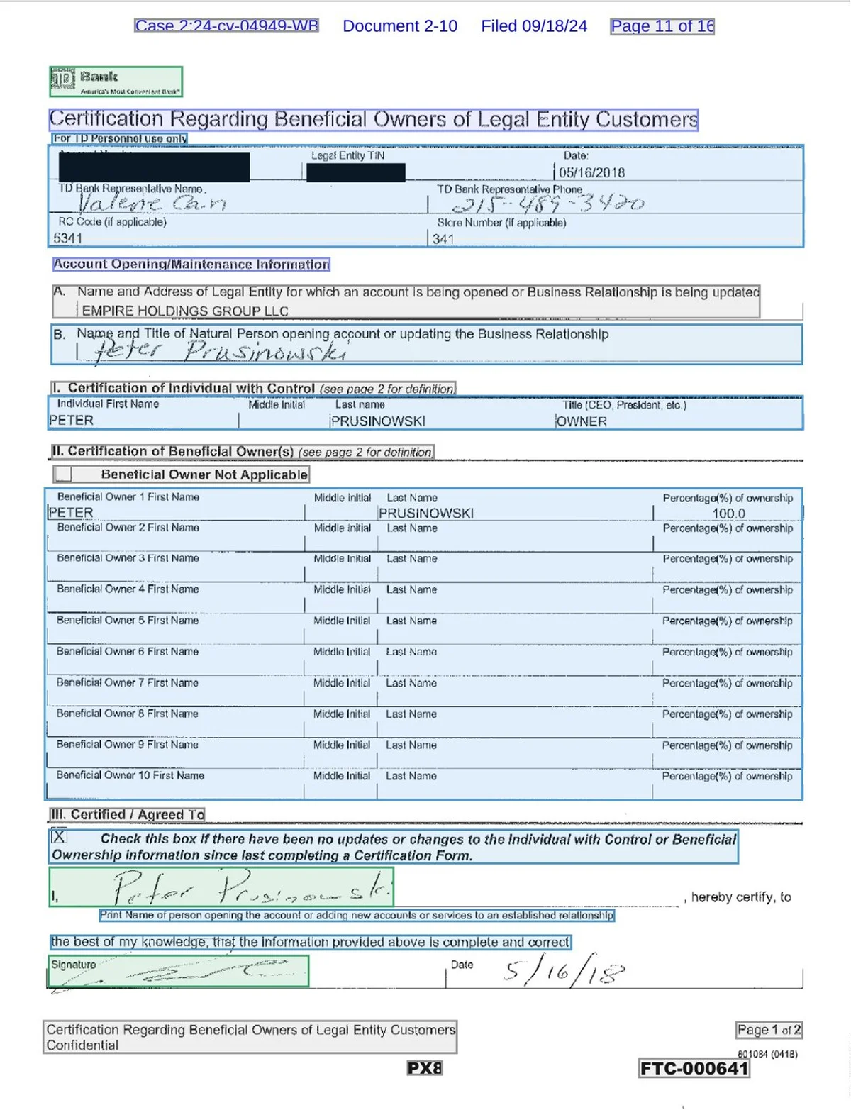 Ownership form, typed