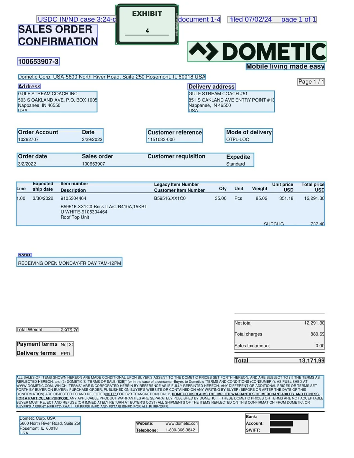 Order confirmation, Mar 29