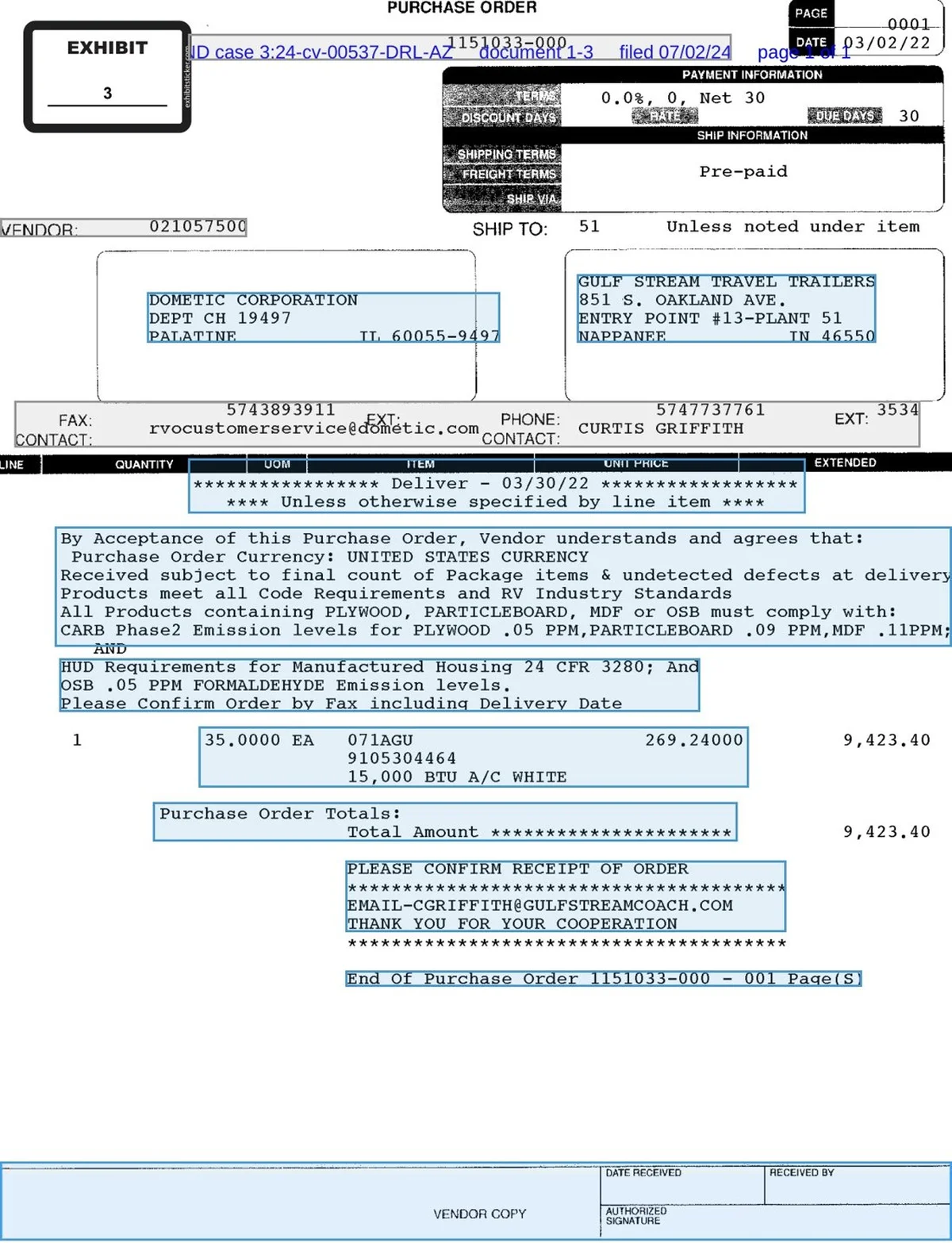 Purchase order, Mar 2