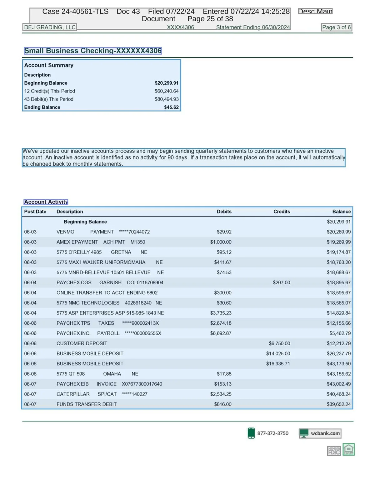 Separate debit and credit columns