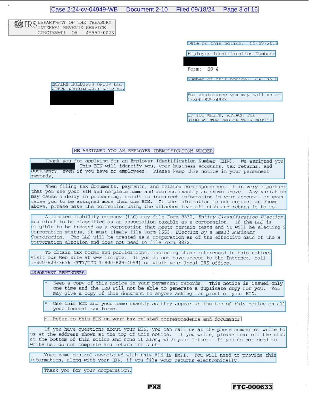 IRS EIN notice