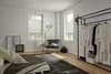 Grüne Plissees in einem Schlafzimmer