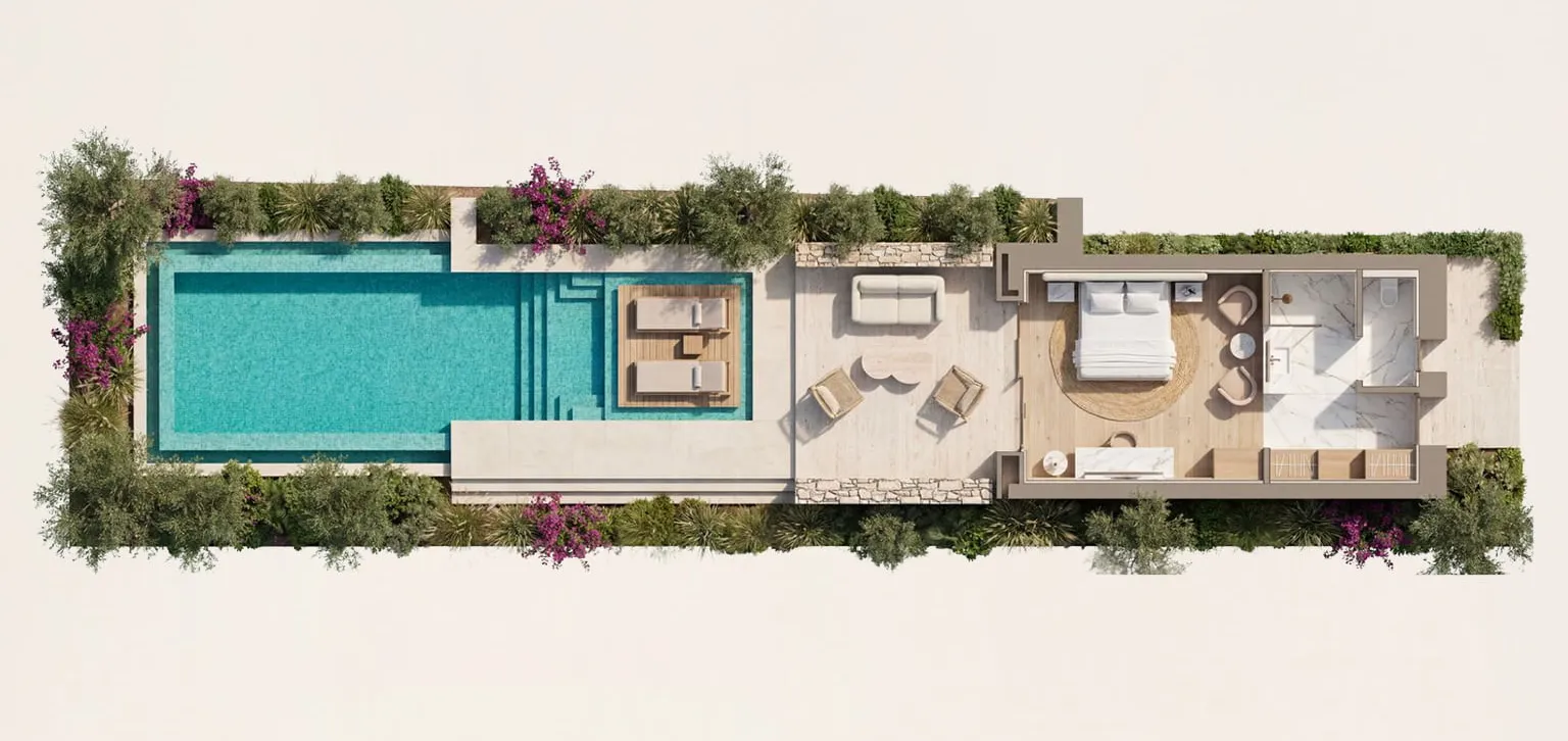 Chambre Paraga piscine privée, Vue Mer