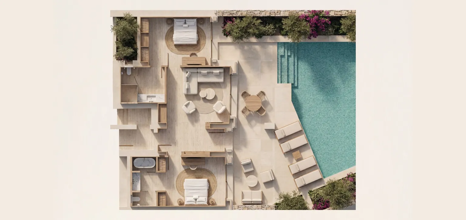 Suite Égéenne Deux Chambres Piscine Privée, Vue Mer - Plan