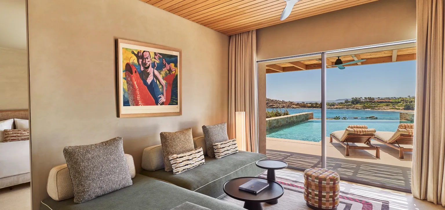 Suite Égéenne Deux Chambres Piscine Privée, Vue Mer - Salon - Fouquet's Mykonos