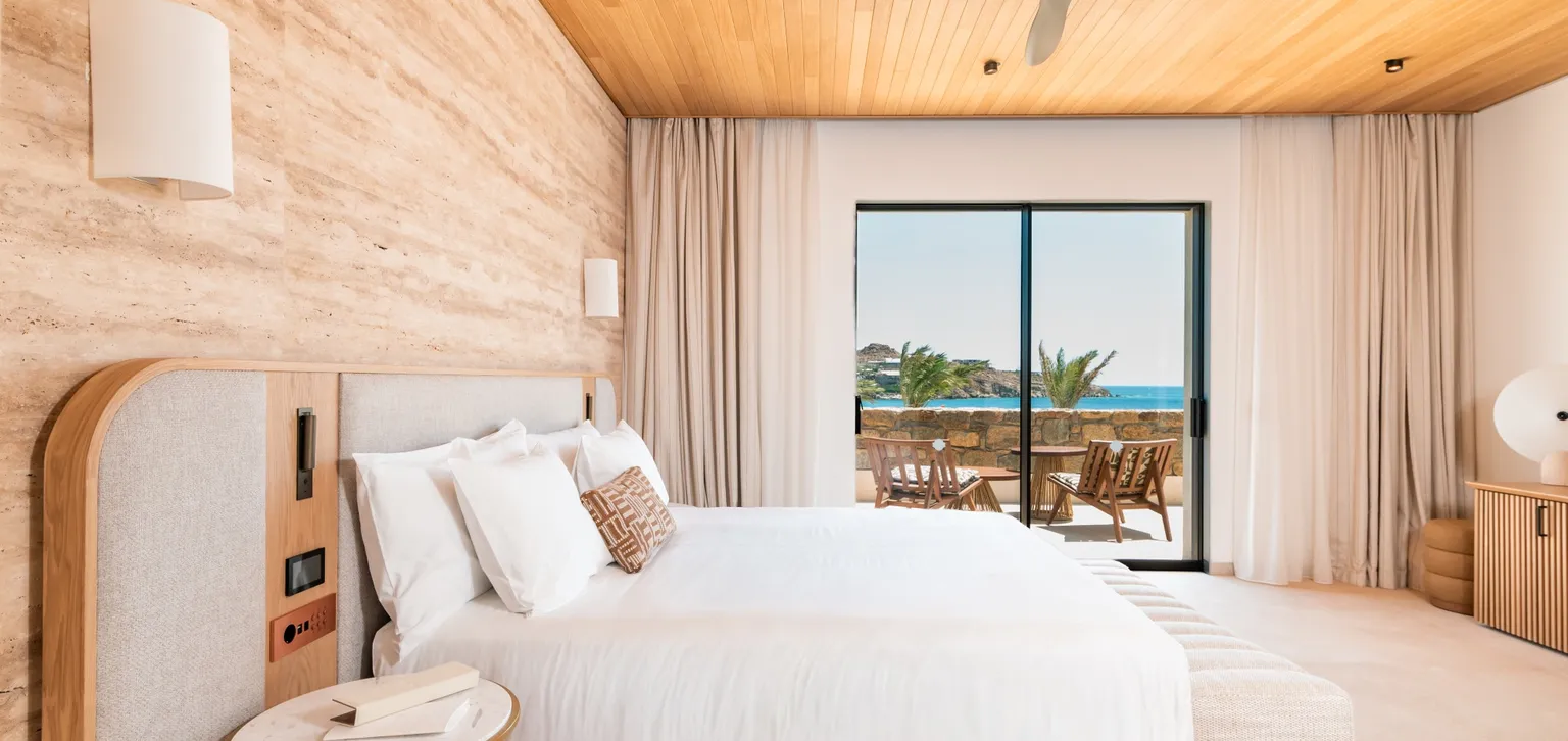 Villa Paradiso Fouqsuet's Mykonos Lit avec vue mer