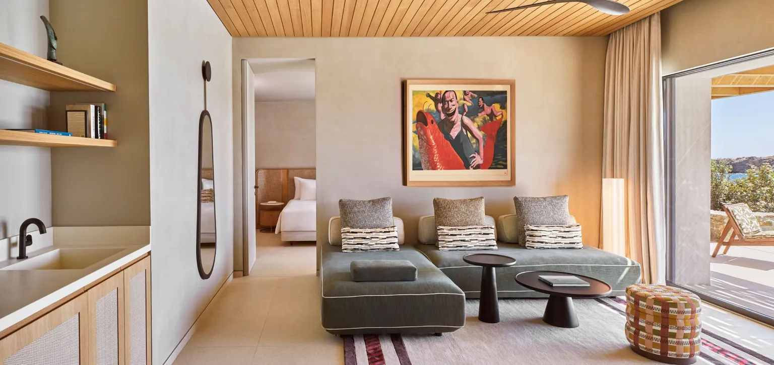 Suite Égéenne Deux Chambres Piscine Privée, Vue Mer - Salon, canapé - Fouquet's Mykonos