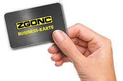 Eine Hand hält die ZGONC Businesskarte