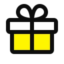 Icon von einem Geschenk in schwarzer und gelber Farbe